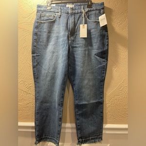 Good American Women's High Rise Mom Jeans Raw Hem Cropped Sz 10